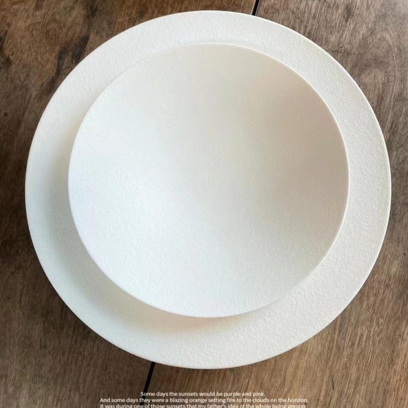 高级磨砂火烧白石纹料理盘陶瓷西餐沙拉意面盘西餐厅星级酒店餐具