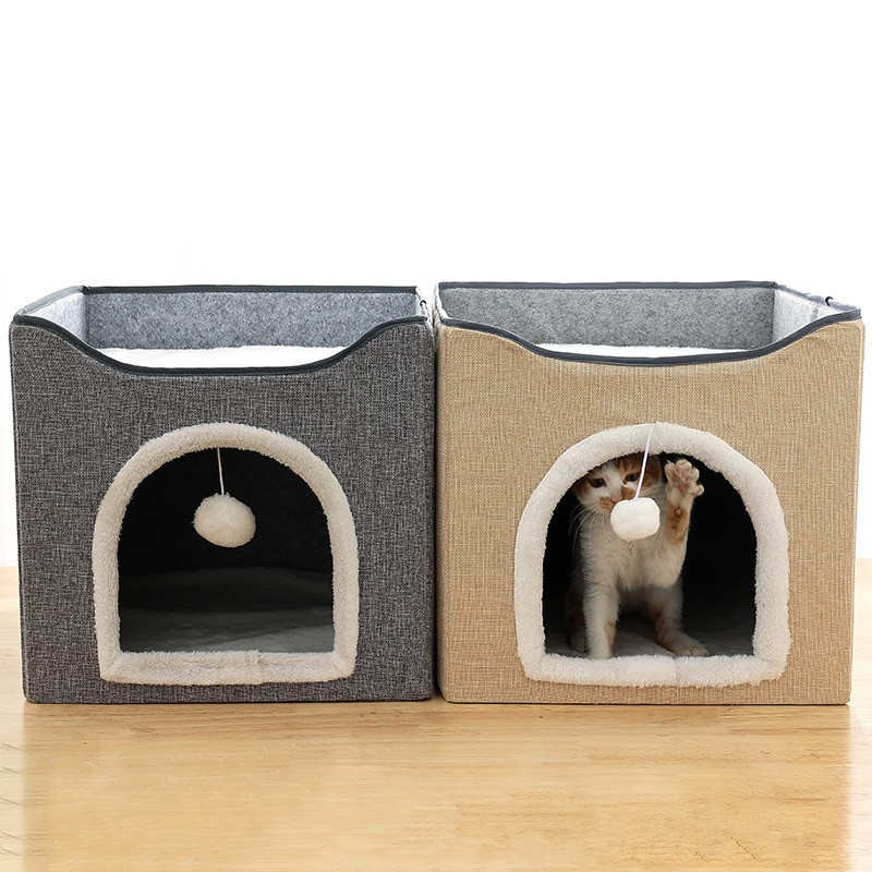 四季收纳双层宠物猫屋折叠狗猫窝笼冬夏车载两用磨爪猫房子
