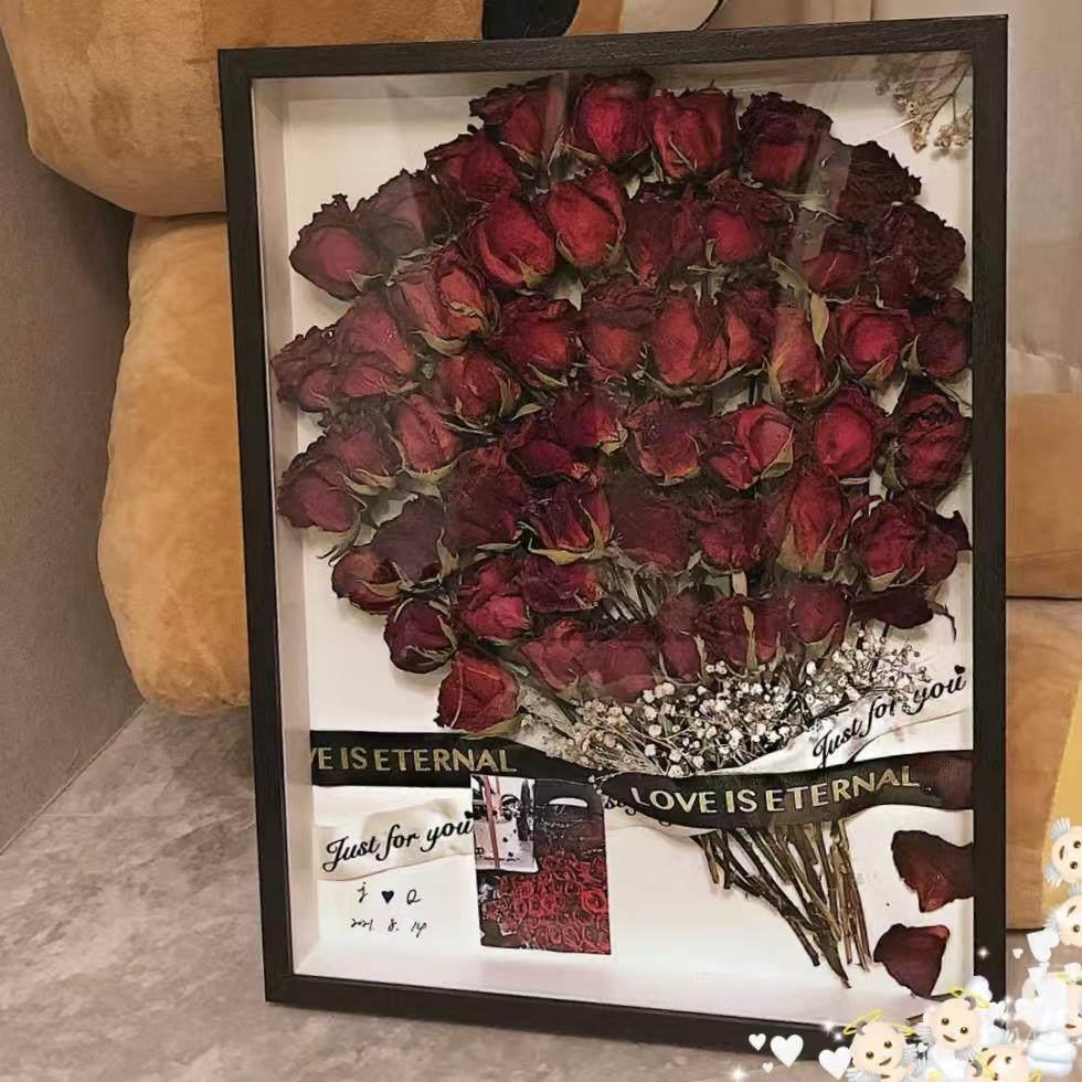 99朵玫瑰中空干花相框diy摆台永生保存立体手工玫瑰花礼物创意