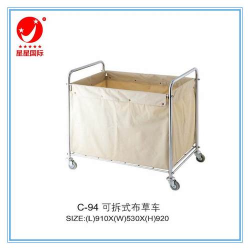 宾馆用手推布草车酒店客房清洁折叠式不锈钢四轮手推收集布草车