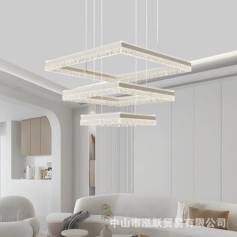 意式极简灯方框吊灯冰纹客厅灯方形大厅主灯现代简约卧室灯新款灯