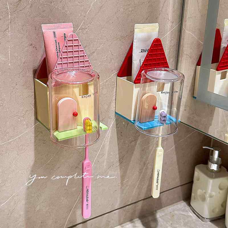 牙刷置物架可爱壁挂上墙免打孔刷牙杯放漱口杯倒挂电动牙刷收纳层