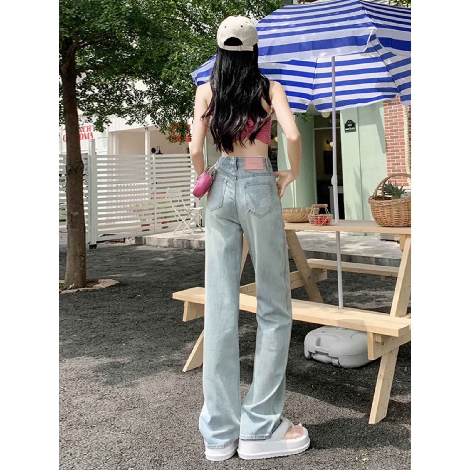 窄版高腰牛仔裤女夏季春秋2025年新款显瘦宽松直筒垂感阔腿拖地裤