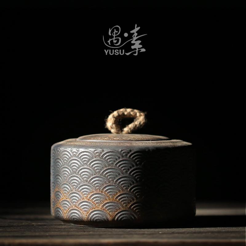 鎏金做旧茶叶罐中式粗陶密封罐储物罐陶瓷家用茶叶仓存茶罐普洱罐
