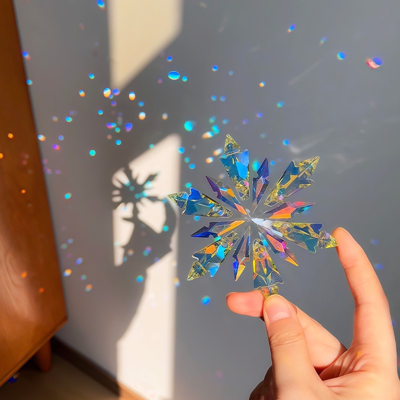 【太阳捕手】雪花水晶晶体棱光镜炫彩流光立体彩虹挂件装饰摆件.