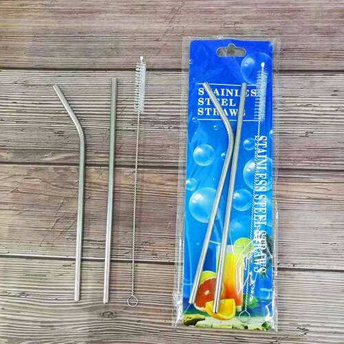 Stainless Steel Milk Tea and Coffee Straw Set, Paper Card Pa