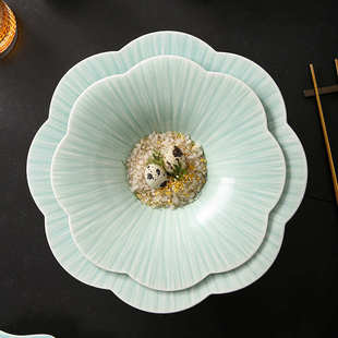 ｜茹雪｜ 不规则陶瓷盘餐厅餐具创意内凹冷菜盘子 花瓣浅碗 中式