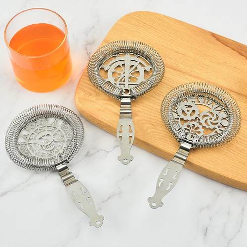 304不锈钢鸡尾酒滤冰器酒吧带孔扁手柄调酒挡冰器 加厚冰块过滤器