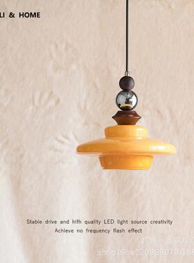 中古风vintange餐厅吊灯法式奶油风高级感实木饭厅餐桌吧台吊线灯