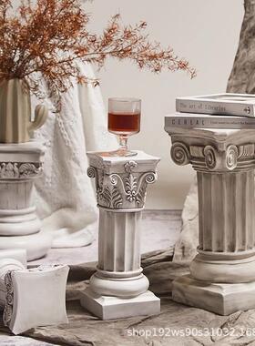 欧式复古罗马柱摆件展示台底座怀旧模型雕塑小花园装饰树脂工艺品