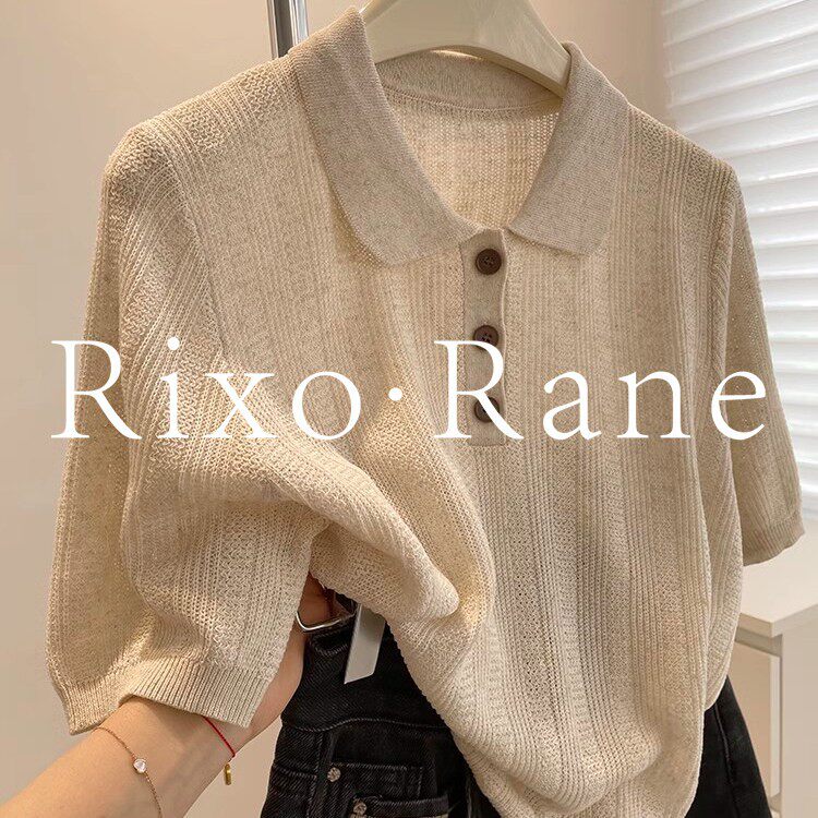 法国Rixo Rane冰丝针织短袖t恤女气质通勤显瘦正肩休闲 polo衫上