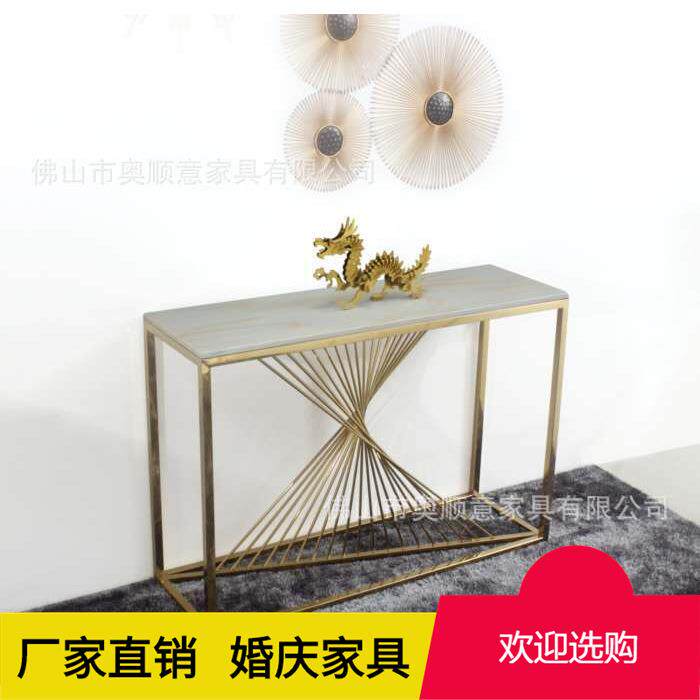 后现代简约轻奢玄关 创意不锈钢金色门边柜 新古典样板间家具现做