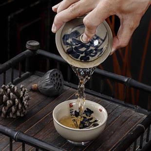 手写盖碗单个三草才木茶灰釉茶下彩壶承陶瓷碗复古防LPL烫泡茶具