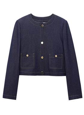 2025 Women's Crop Denim Jackets Blue Seams Jeans Outerwears