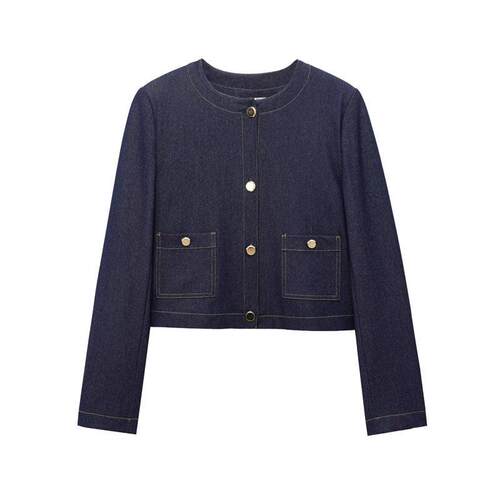 2025 Women's Crop Denim Jackets Blue Seams Jeans Outerwears