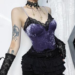 Splicing top women's velvet lace camisole vest