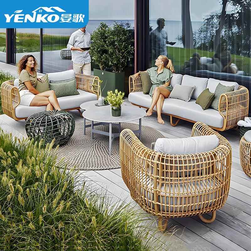 户外藤沙发阳台休庭院编民2-36）宿闲墅室外花园防水防晒露别天露