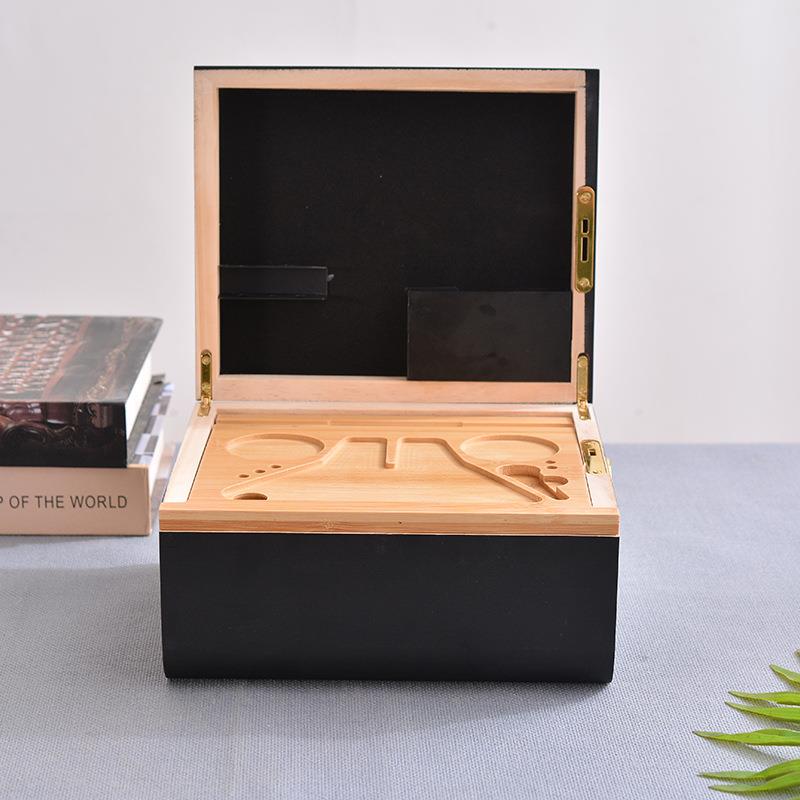 方形翻盖竹制储物箱便携实木收纳盒茶具配件收藏盒带锁木质储物盒