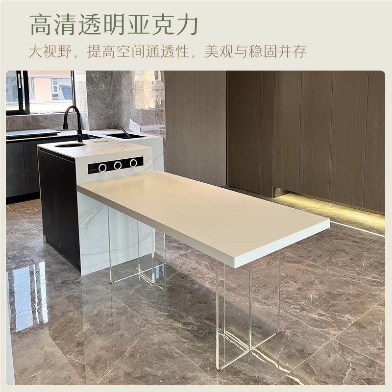 实木木YN0714悬浮餐桌现代简约家用小型中户古原纹奶油风亚克力板