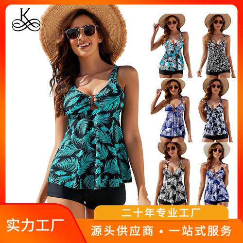 Women's printed swimsuit with belly covering and flat