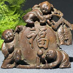 饰品 古玩复古福娃摆件童子献福工艺品家居装