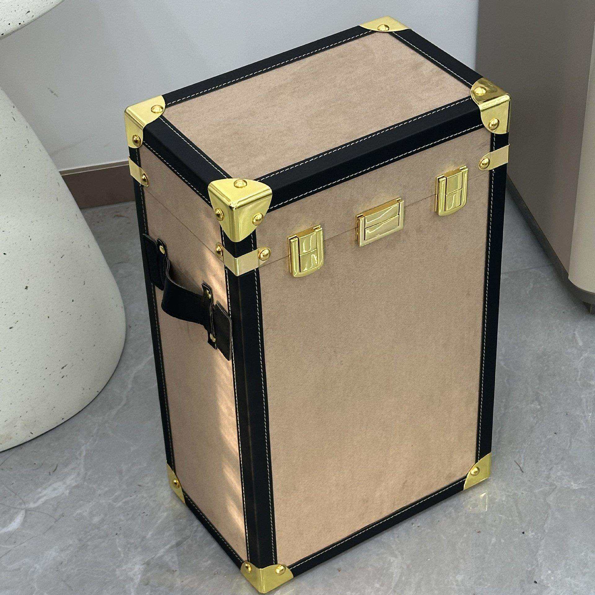复古高档皮革绒布储物箱子收纳箱手提箱直播摄影展示箱道具箱家用