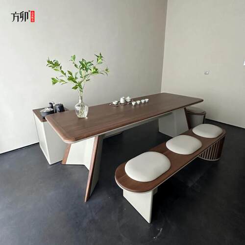 方卯新中式茶桌椅组合黑胡桃木会客办公洽谈泡茶桌简约现代茶台