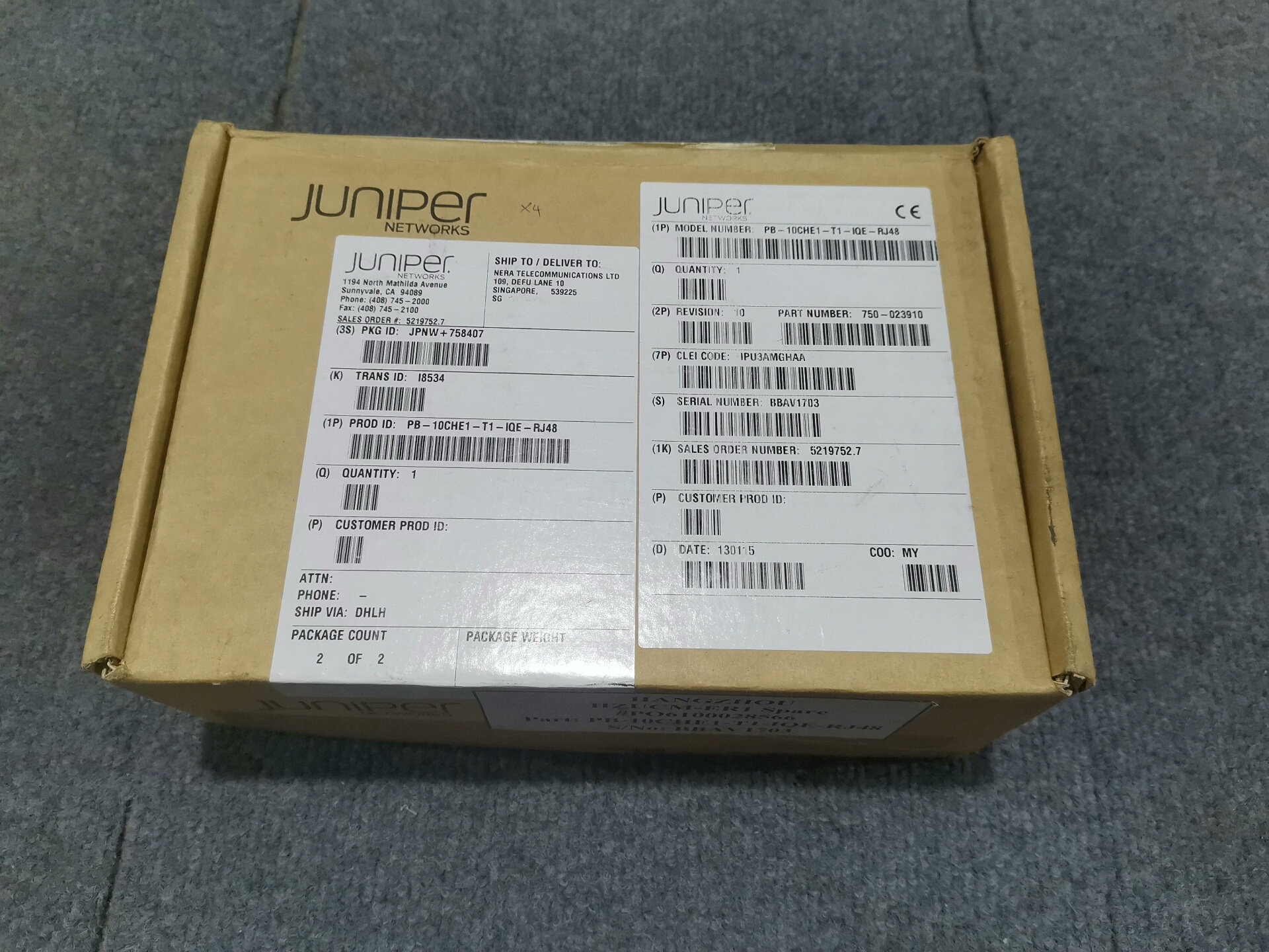 JUNIPER卡PB-10CHE1-T1-IQE-RJ48，