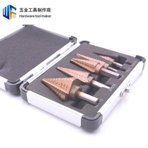 5pcs英制宝塔钻手电钻打孔工具套装高速钢三角柄镀钛扩孔阶梯钻头
