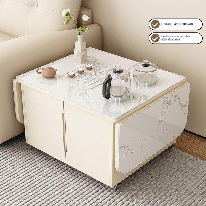 岩板功夫茶几客厅2024年新款带轮可移动折叠全自动泡茶一体小