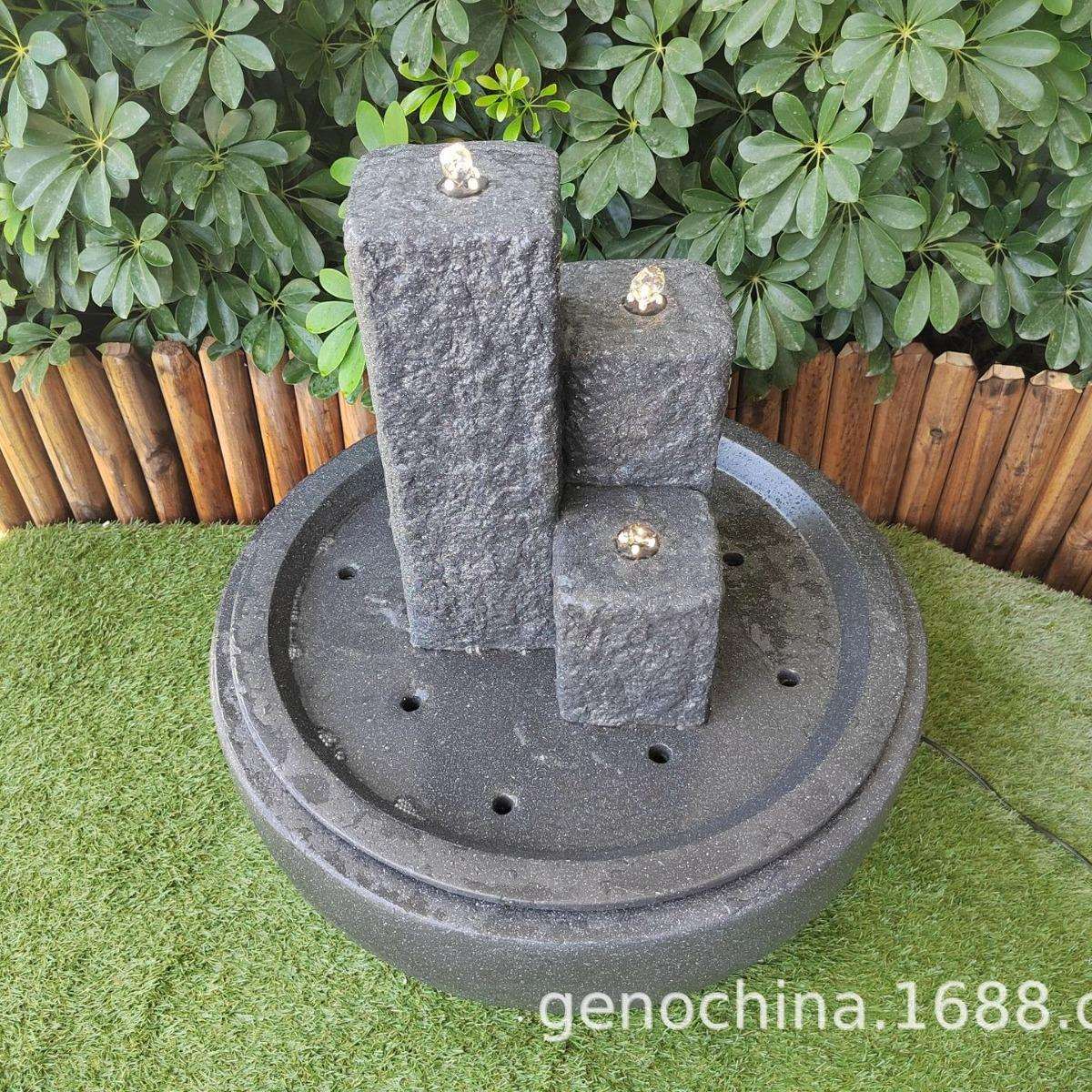 三柱黑色石头个性造型现代艺术装饰喷泉花园公园园林别墅-插电款