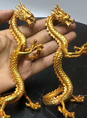 古玩铜器鎏金龙立龙升龙办公室客厅居家龙腾盛世生肖站立龙摆件