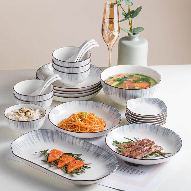 轻奢现代碗碟套装家用北欧网红高颜值简约餐具日式碗筷组合碗盘