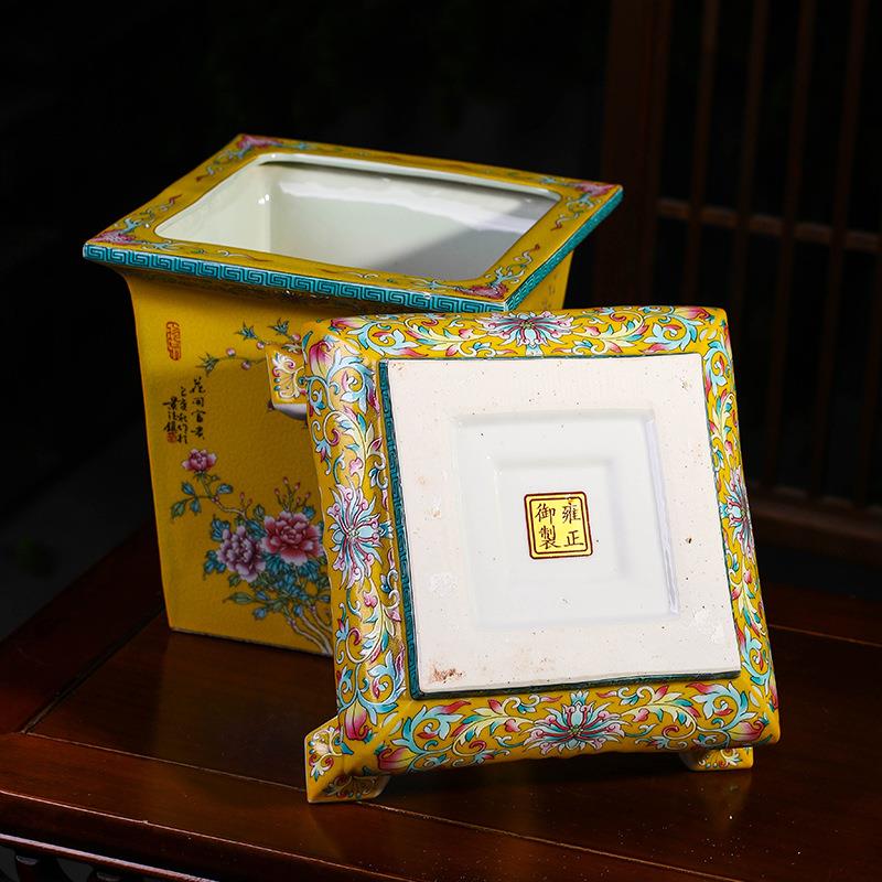 景德镇陶瓷手绘四方新中式高手绘青花瓷花盆麒麟罗汉松树盆景兰花