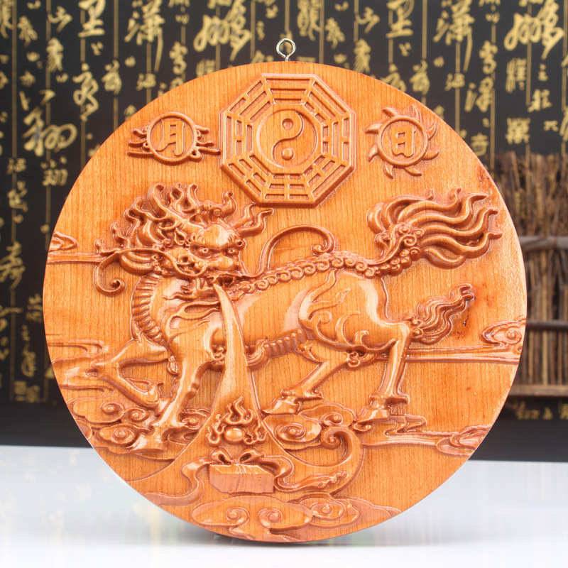 尚缘厂家批发纯桃木精雕麒麟挂件家居吉祥挂件1864