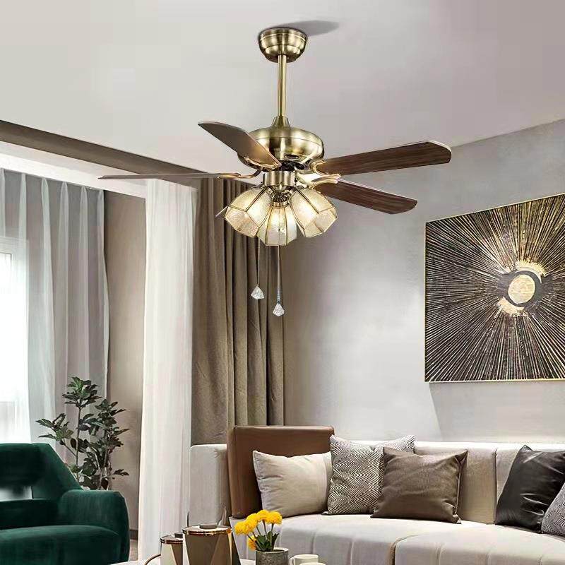 铁叶吊扇 木叶卧室电扇灯复古客厅美式无光源吊灯客厅餐厅风扇灯