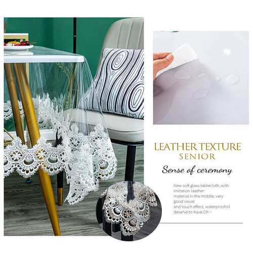 薄款下垂透明桌布PVC软玻璃餐桌布防水易清理台布透明绣花边桌布