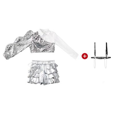 正品女童走秀潮服时尚装个性一儿儿童演出服套装幼爵士舞服酷女六