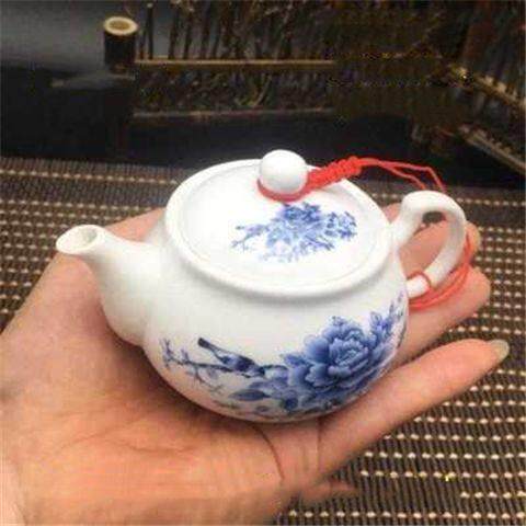 小容量单壶茶壶蓝白瓷茶具套装功夫小容量气泡容量陶瓷壶绳