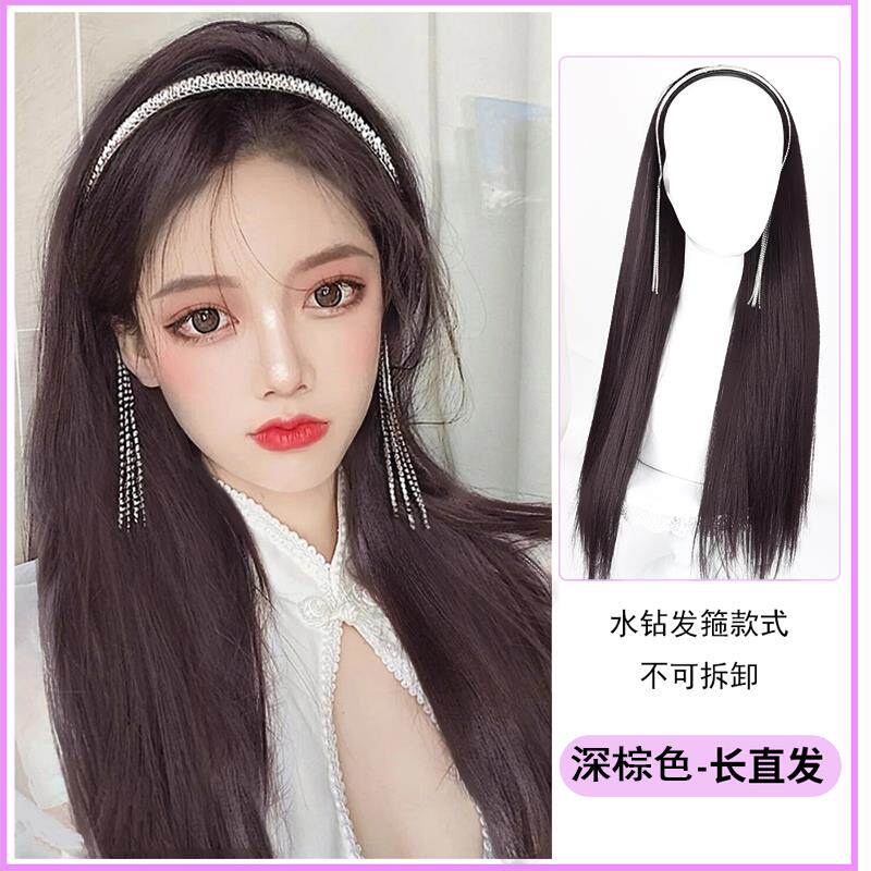 高档美宿女长真发箍假发一体可发拆卸自然水钻流苏时尚卷仿人发全图片
