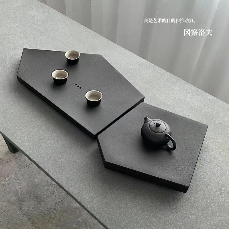 创意乌金石茶盘轻奢托盘中式简约石材茶台家用茶海黑色天然石茶托