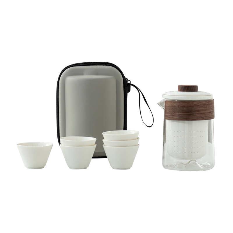 玻璃六杯旅行茶具便携式快客杯个人随身包套装户外功夫茶杯泡茶壶