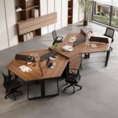 E0实木职员办公桌椅组合工简约现代办工业风员位公室脑屏比典风电