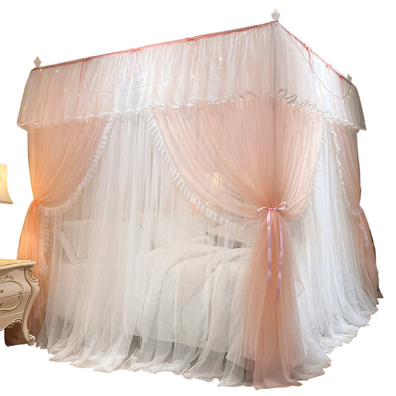 新款防尘顶双层纱蚊帐卧室家用三开门落地式公主风文帐1.8m宫廷