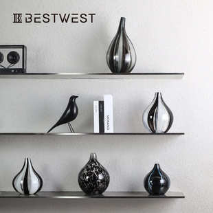 博西家居 黑白水墨高档大肚小口玻璃花器 家居软装饰品客厅花瓶