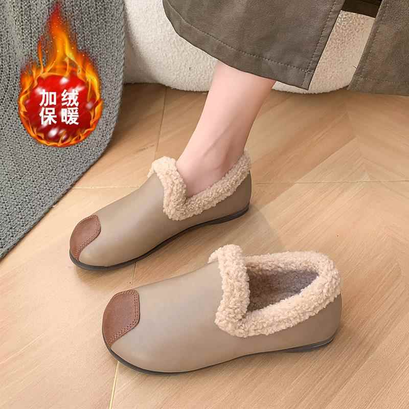 高档老北京棉鞋女冬加绒保暖中老年妈妈鞋一脚蹬软底豆豆鞋防滑老