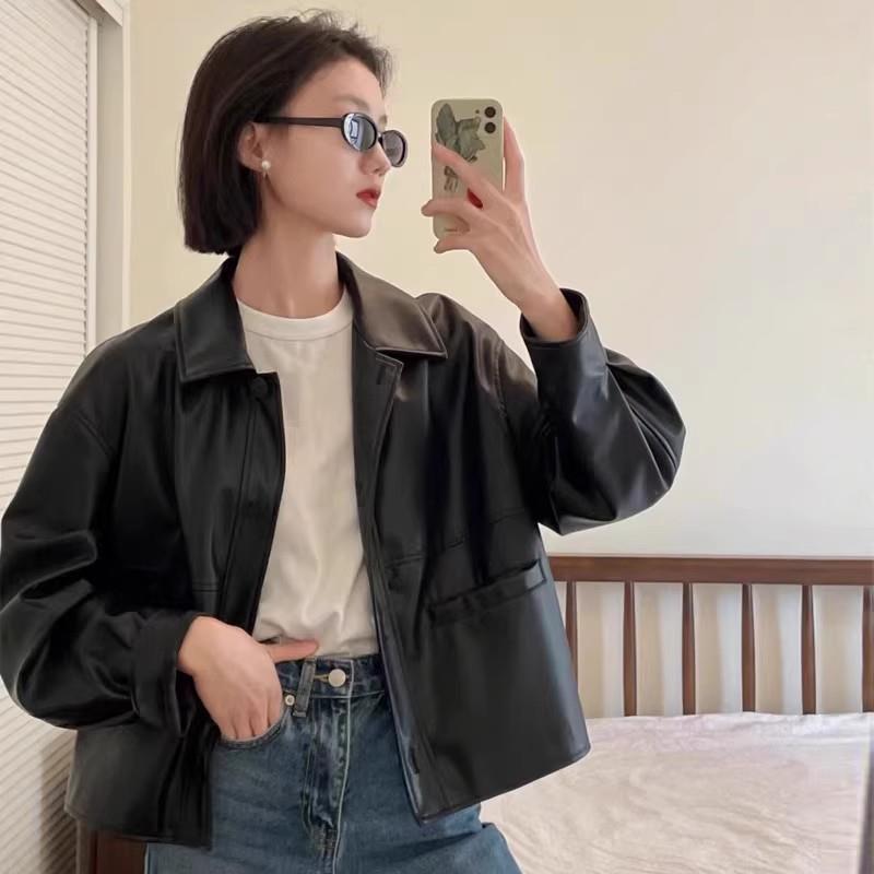 短款pu皮衣外套女小个子2025新款街头机车港风设计感美式翻领夹克