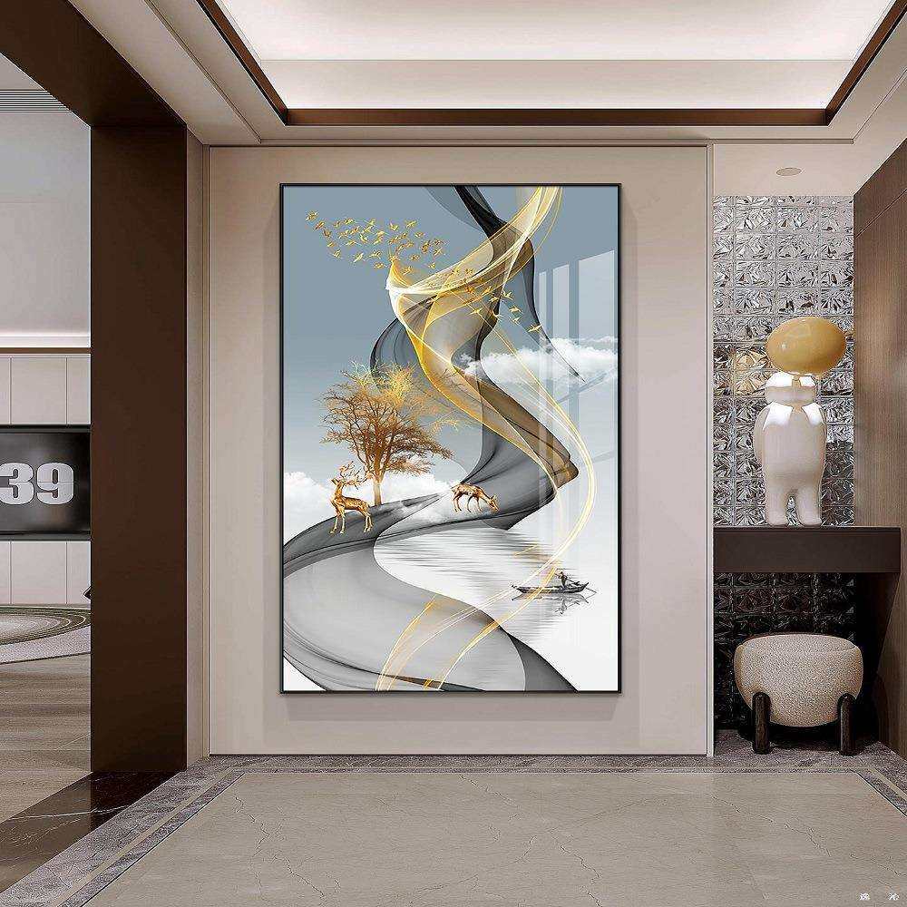 入户玄关装饰画现代简约感墙壁画走廊过道发财鹿挂画
