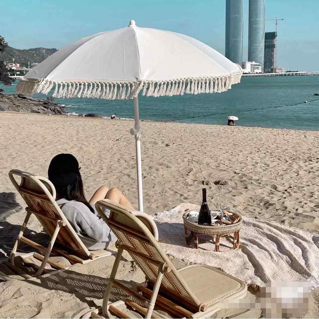 白色高档户外彩虹海滩伞大花园摆摊太阳伞庭院折叠遮阳沙滩伞包邮