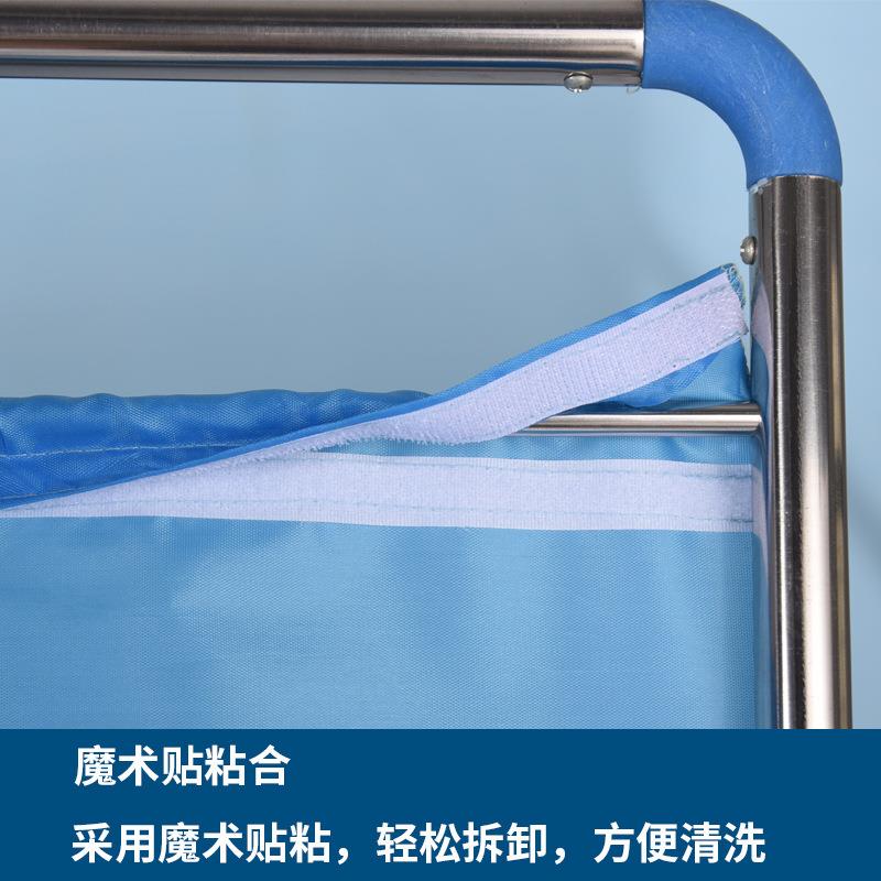 蓝色不锈钢带轮推拉折叠屏风 病房诊所挡风隔断移动多折屏风收纳